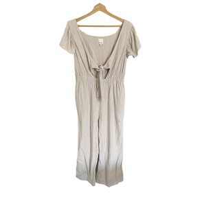 MP/C Linen Blend Tie front Short Sleeve Crop Pocket Jumpsuit size L